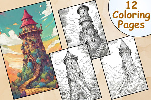 Fantasy Magical Tower Coloring Pages