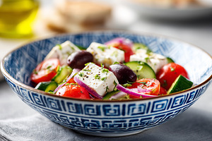 A fresh Greek salad with feta cheese, a Food & Drink Photo by MistyDay
