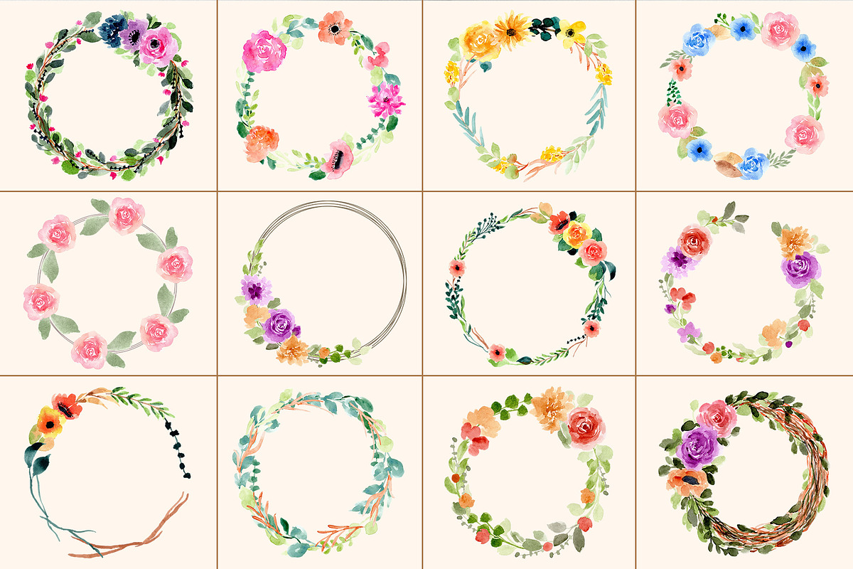 Watercolor Floral Wreaths, a Decorative Illustration by wulano (Photo 2 of 4)