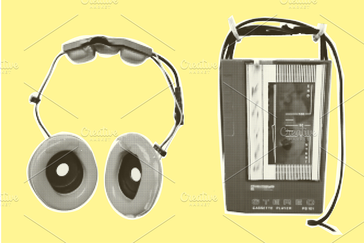 Vintage 80s cassettes tape recorder, an Illustration by Zimages