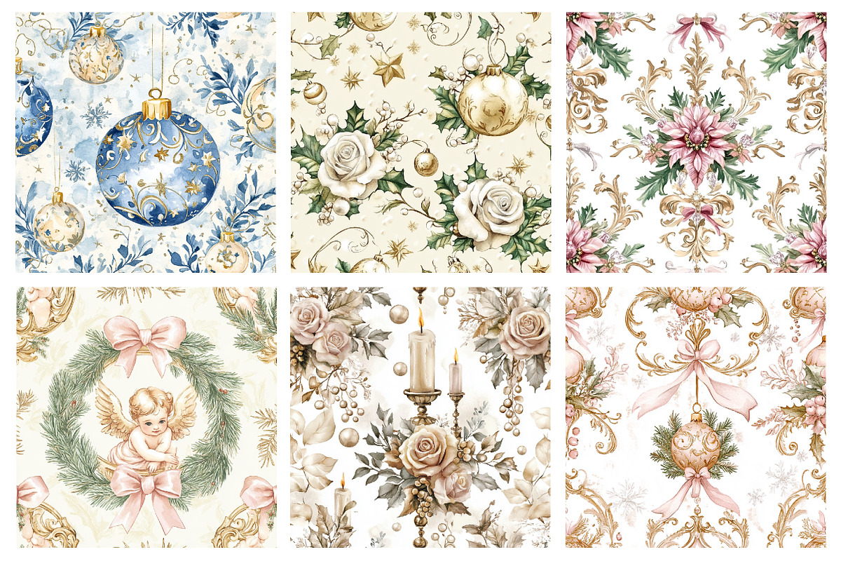 Rococo Christmas Seamless Patterns, a Pattern Graphic by Design Market (Photo 3 of 4)