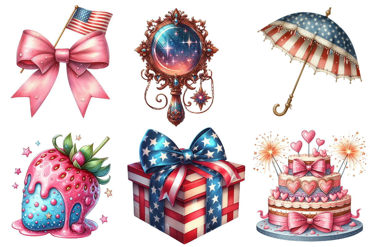 Coquette 4th of July Clipart, an Illustration by Watercolor design (Photo 2 of 4)