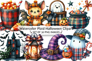 Watercolor Plaid Halloween Clipart, an Illustration by DreamPrint404