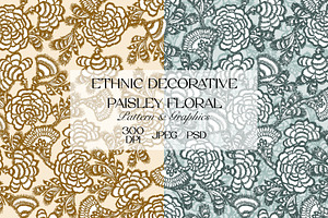 Ethnic Floral Line Art Pattern Set, a Pattern Graphic by StudioGlouna