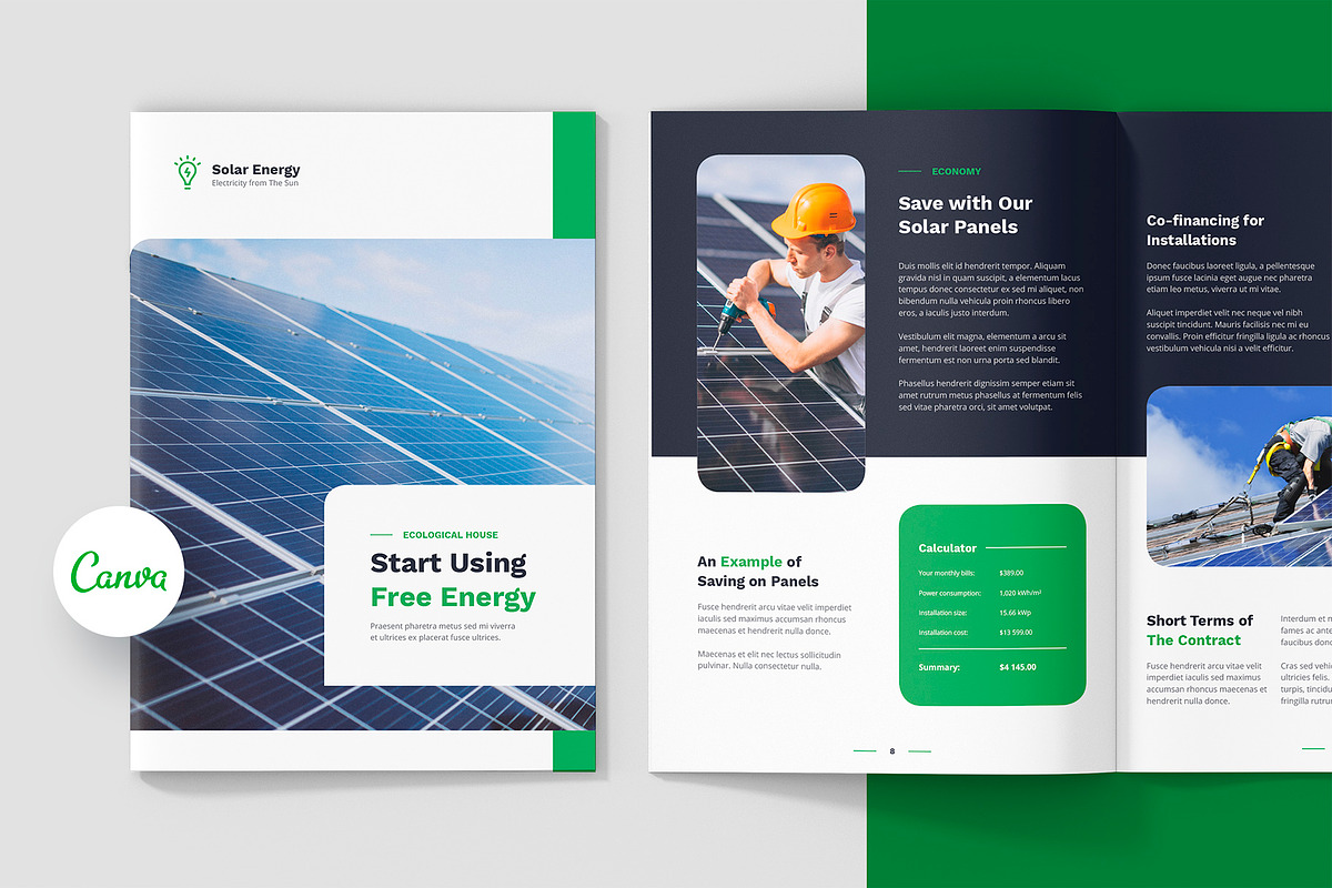 Solar Energy Company Profile Canva, a Brochure Template by artbart (Photo 1 of 6)