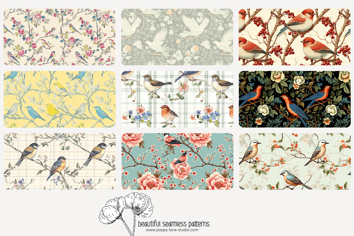 80 assorted bird seamless pattern, a Pattern Graphic by Poppy Lane Studio (Photo 9 of 11)