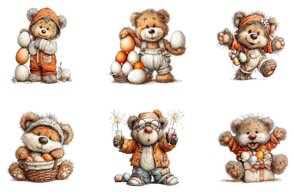 Whimsical Easter Teddy Bear Clipart, an Illustration by CreationArt (Photo 3 of 7)