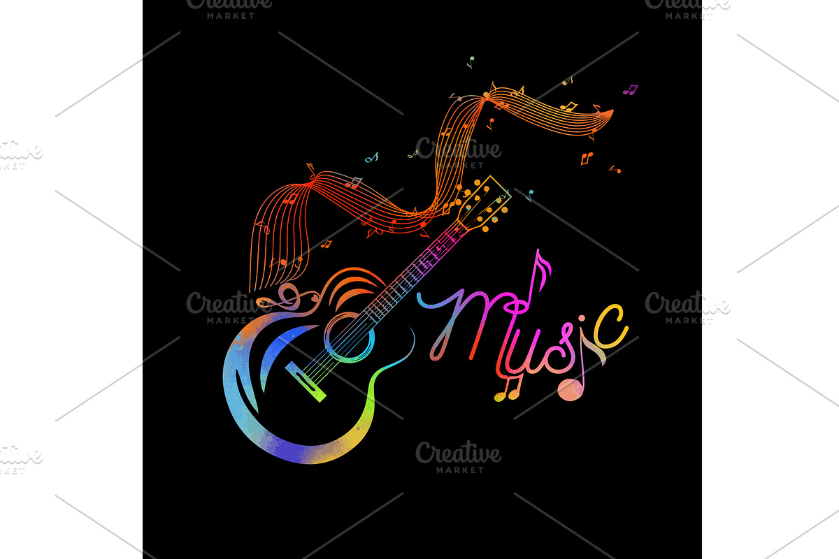 Guitar and notes abstract on a black, an Illustration by Nenahliadava Design