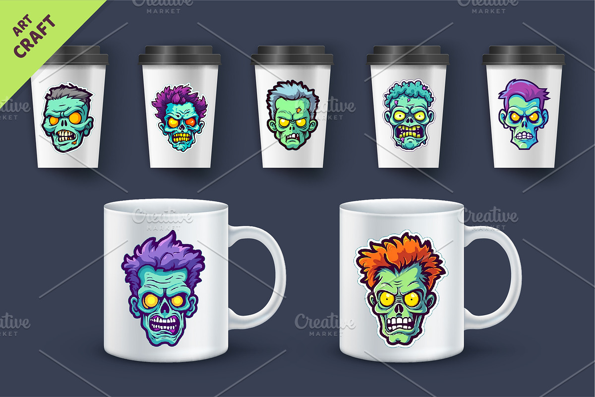 Big bundle 110 Cartoon Zombie Faces., a Decorative Illustration by KENO Mascots (Photo 3 of 4)
