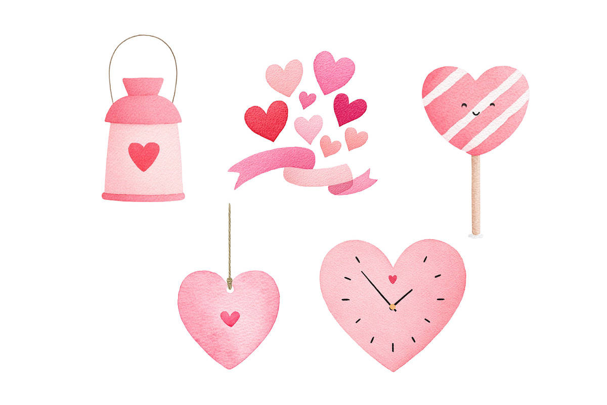 Watercolor Valentine's Day Clipart, an Illustration by Dream Creation (Photo 5 of 5)