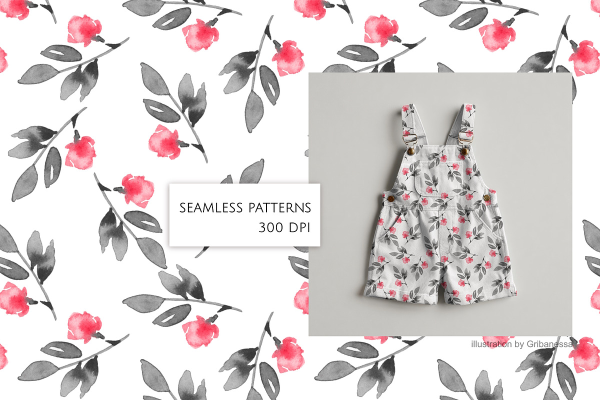 Contrasting Floral Ink Pattern Set, a Pattern Graphic by Gribanessa (Photo 2 of 4)