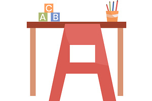 kids table and chair vector children, an Object Illustration by vectorpointstudio
