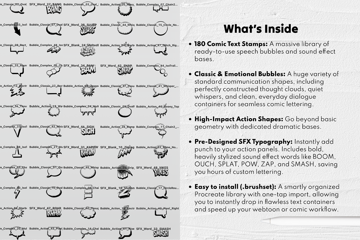 Comic Text Bases Procreate Stamps, a Brush Add-On by Selentaori Studio (Photo 3 of 10)