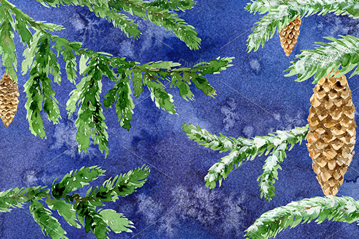 Conifer Branches Watercolor clipart, a Decorative Illustration by AqwaColor (Photo 3 of 3)