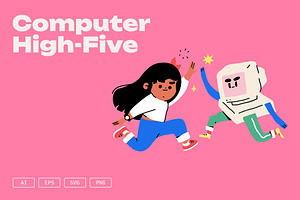 Computer High-Five Illustration, a Technology Illustration by UInstrument