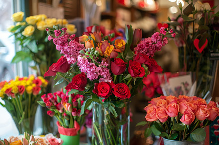 A vibrant display of various flowers, a Photo by Tanuart