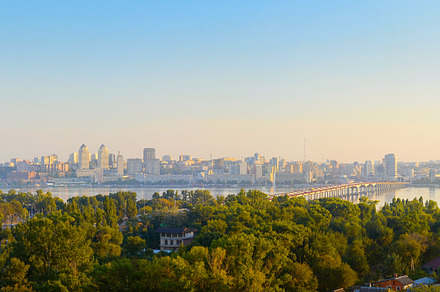 Panorama Dnipro city sunset. Ukraine, an Architecture Photo by joyt