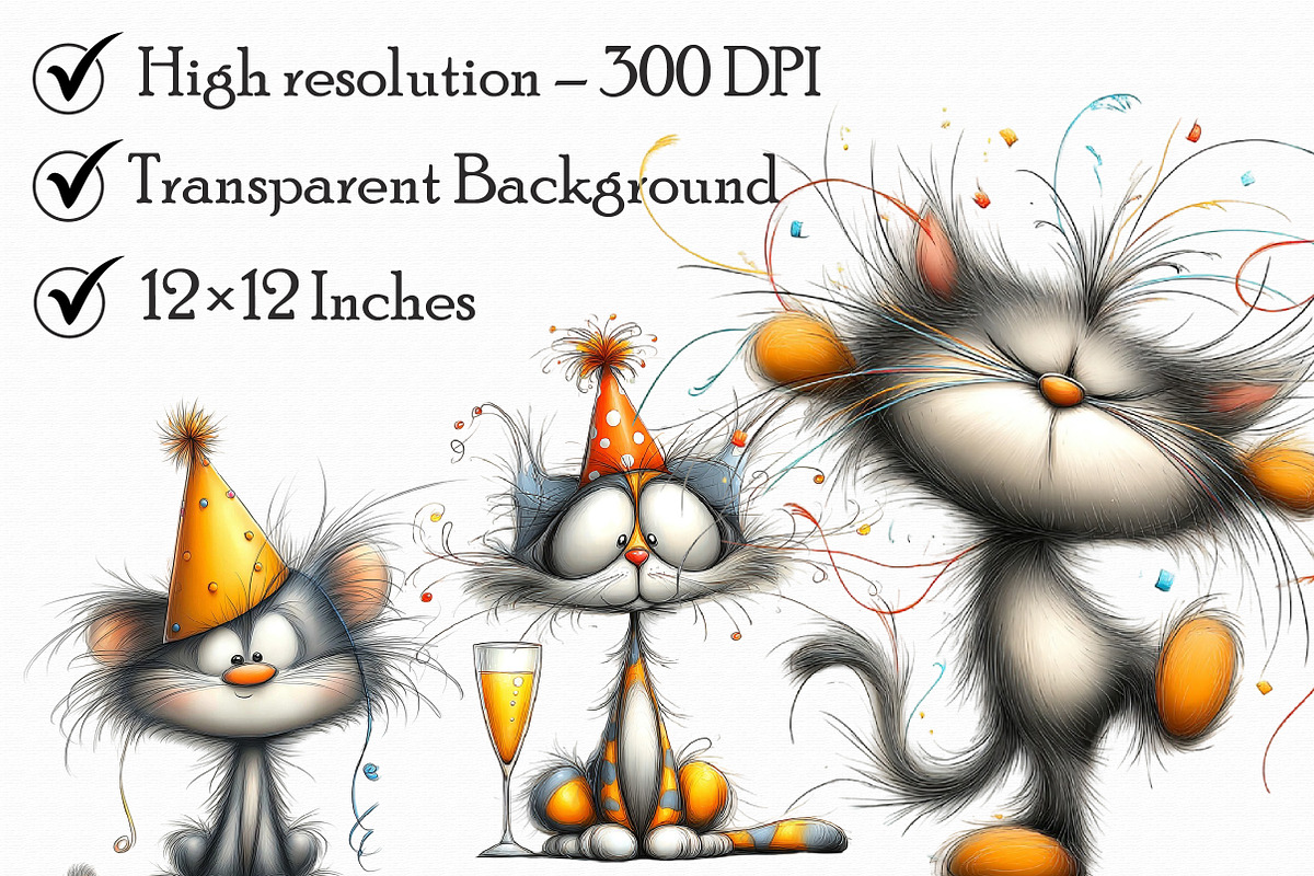 New Year Cat Clipart, Party Graphics, an Illustration by Libby Wishes (Photo 7 of 7)