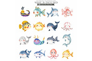 Cute Sea Animals Watercolor Clipart, an Animal Illustration by CharmClipart (Thumbnail 6 of 9)
