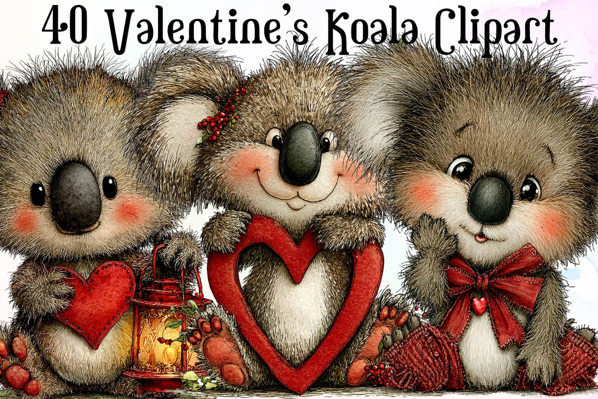 Whimsical Valentine s Koala Clipart, an Illustration by Sublimation Artist (Photo 1 of 6)
