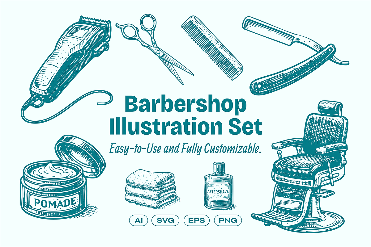 Barbershop Illustration Set, a Work Illustration by ™Creasi (Photo 1 of 6)
