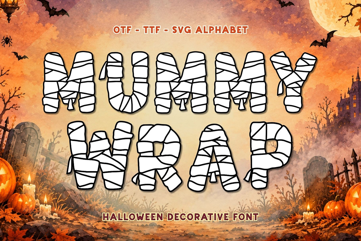 Mummy Wrap - Halloween Font, a Symbol Font by AnningArts (Photo 1 of 7)