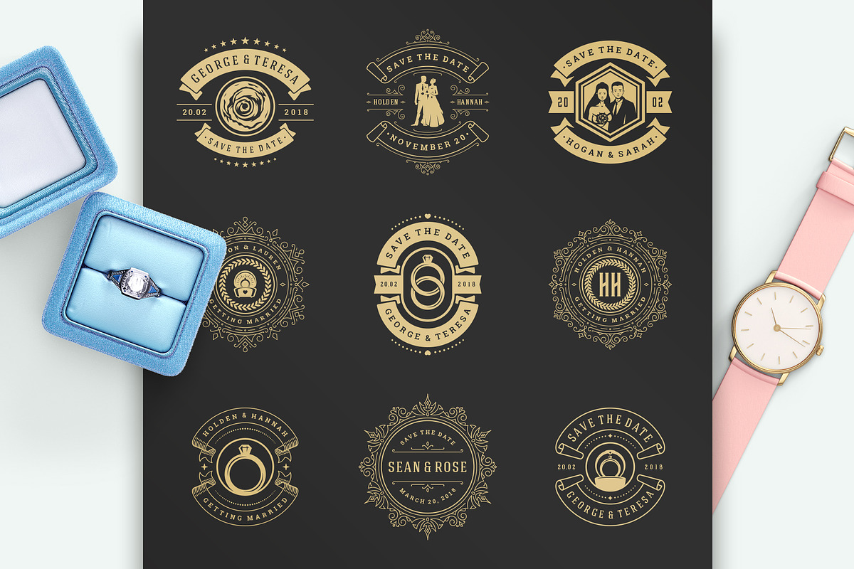 18 Wedding Logos and Badges, a Branding & Logo Template by Vasya Kobelev (Photo 3 of 15)
