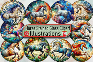 Horse Stained Glass Sublimation Clip, an Illustration by SVGArt