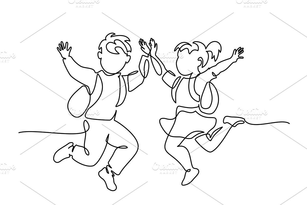 Happy boy and girl pupils with, a Person Illustration by Valenty