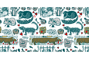 Dogs and cats seamless children's, an Animal Illustration by Nenahliadava Design