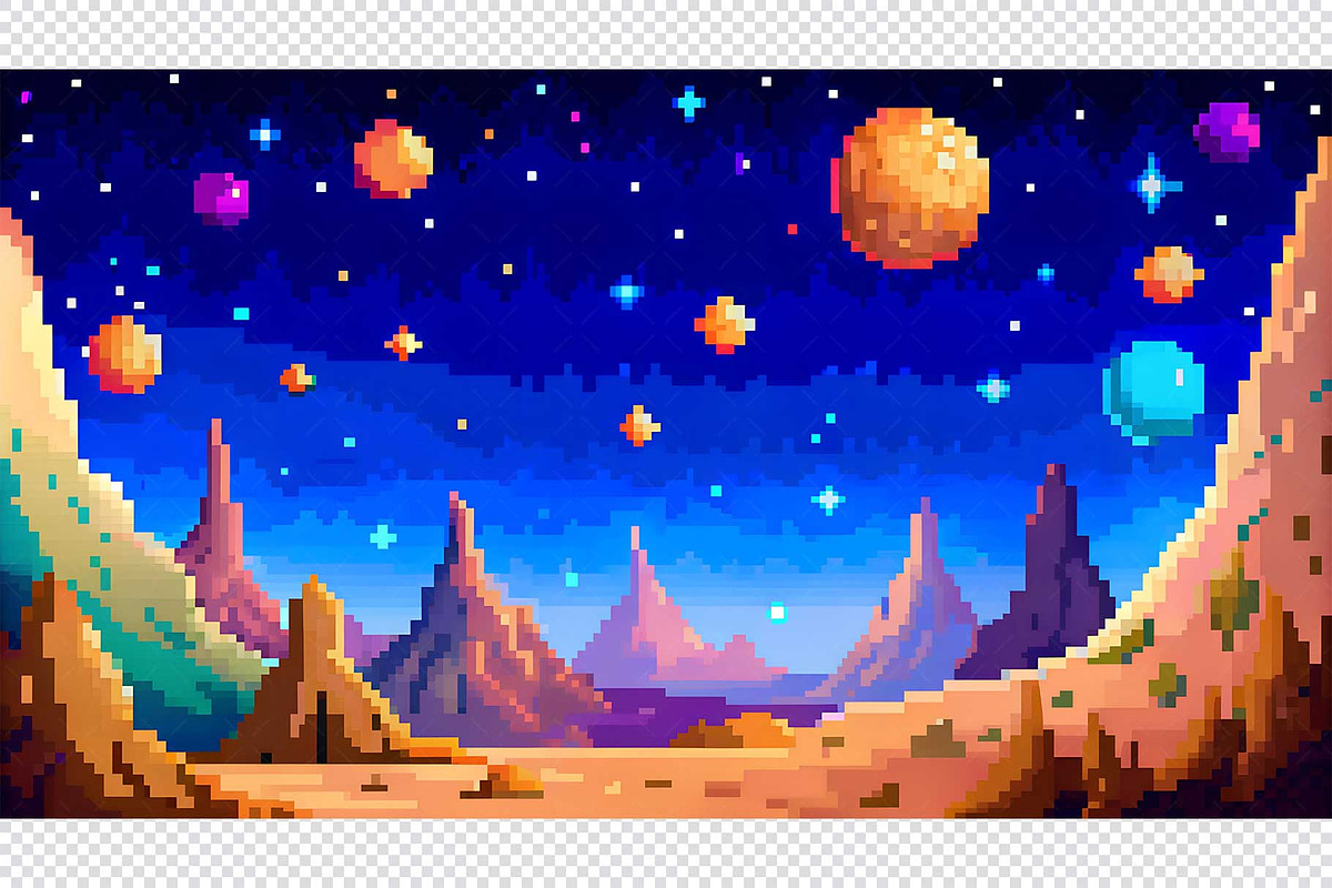 Alien Planet Pixel Art Background, a Background Graphic by minhm2m (Photo 5 of 12)
