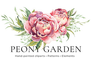 PEONY watercolor clip art & patterns