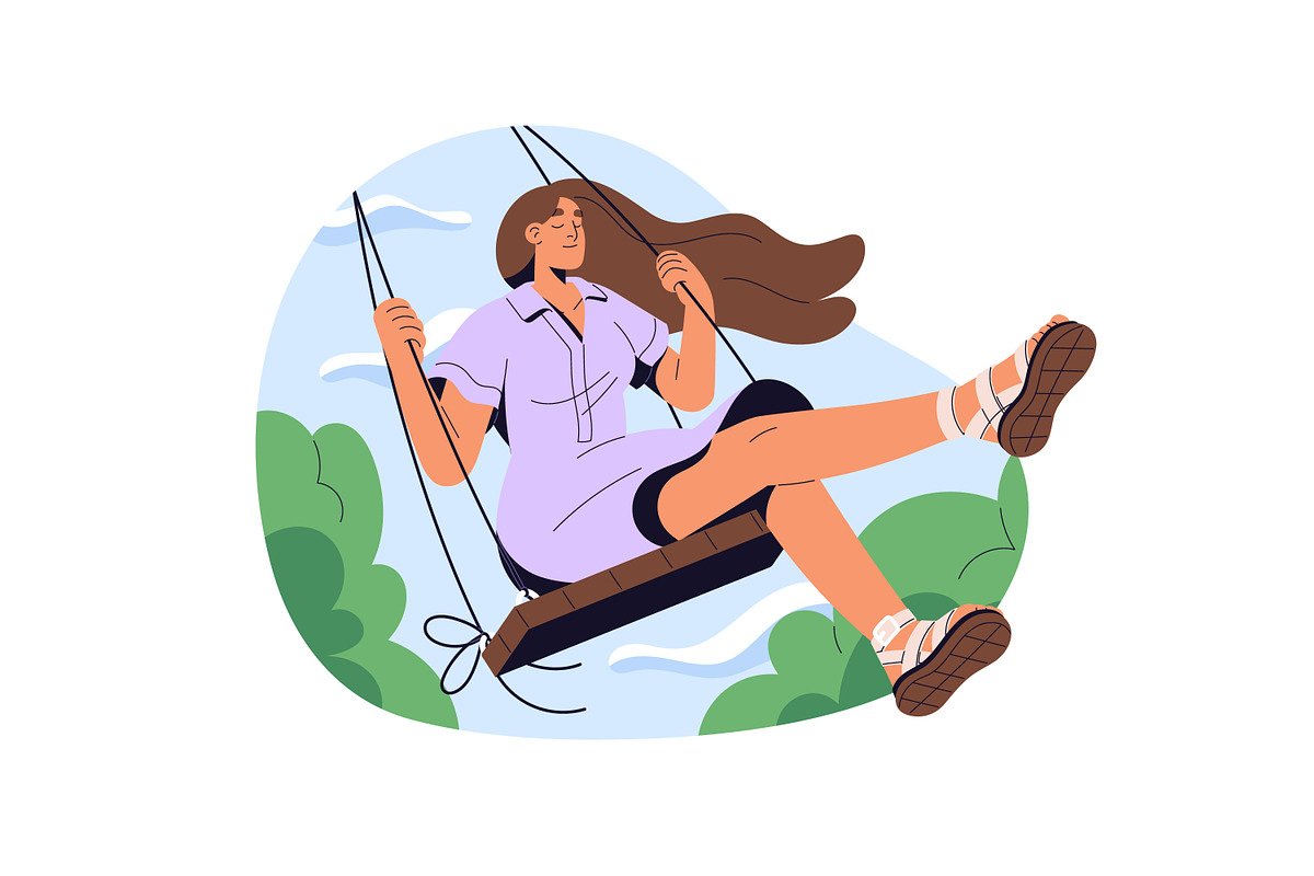 Happy people on swings in nature set, a Person Illustration by PaperTrident (Photo 2 of 7)