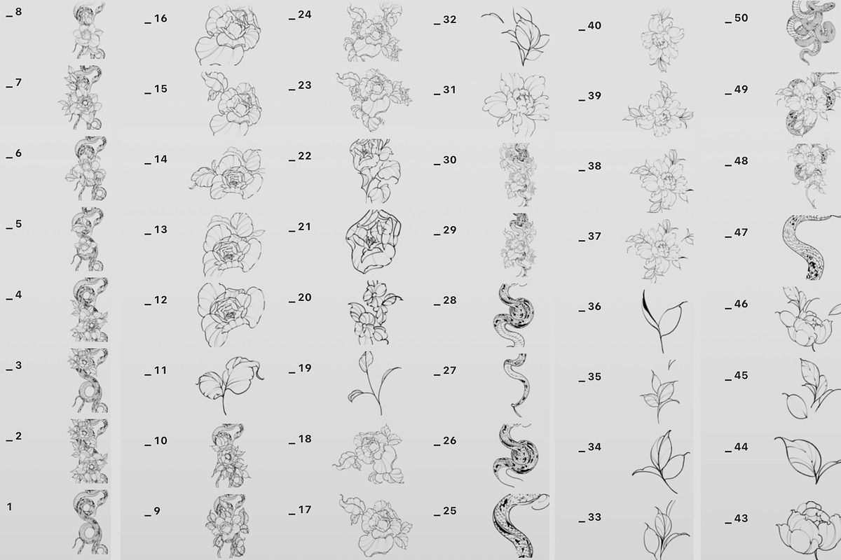 Procreate Snake stamps with flowers., a Brushes & More by AnnaPolitmerskaja (Photo 5 of 8)