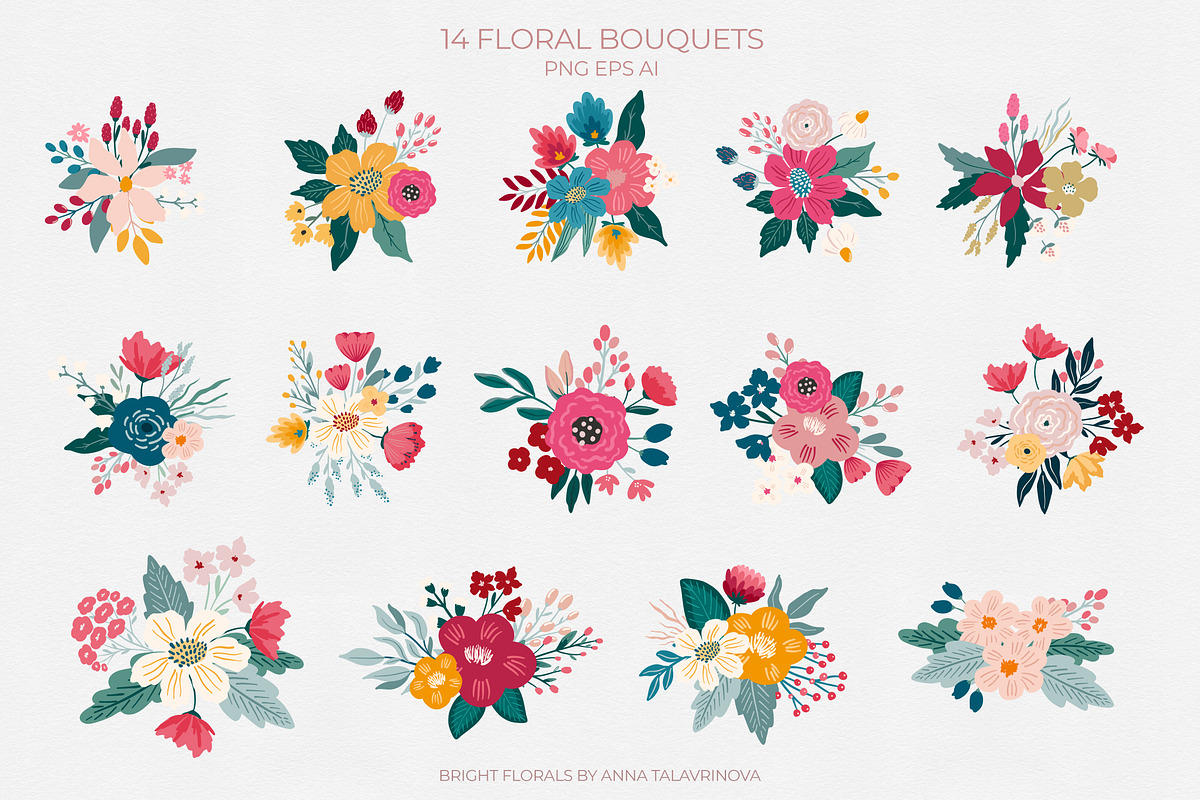 Bright Florals, Flowers & patterns, a Background Graphic by Cozy pattern shop (Photo 7 of 11)