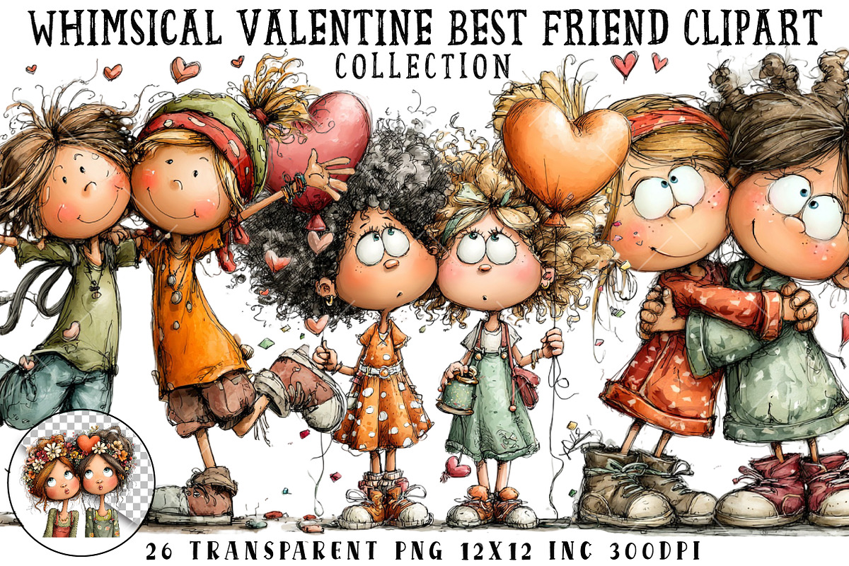 Whimsical Valentine Best Friend Clip, an Illustration by OK Design (Photo 1 of 6)