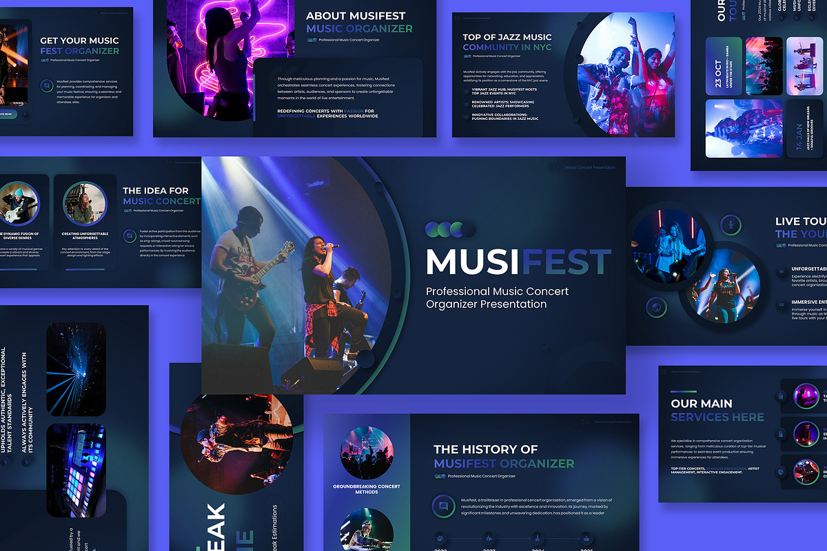 Musifest Music Concert Google Slides, a Presentation Template by kerismaker (Photo 1 of 10)