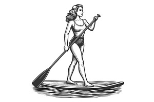 Woman Paddleboarding Engraving