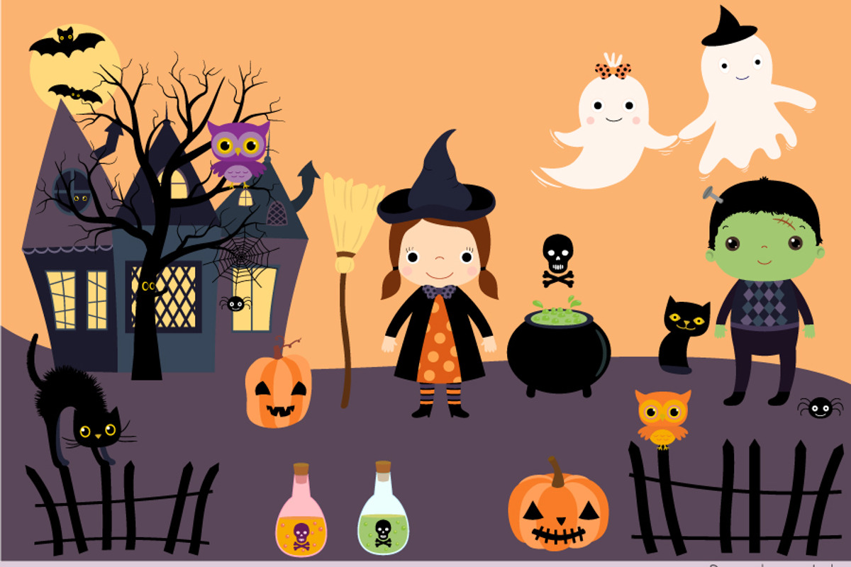 Halloween clipart - kids, ghosts, an Illustration by Pravokrugulnik (Photo 2 of 2)