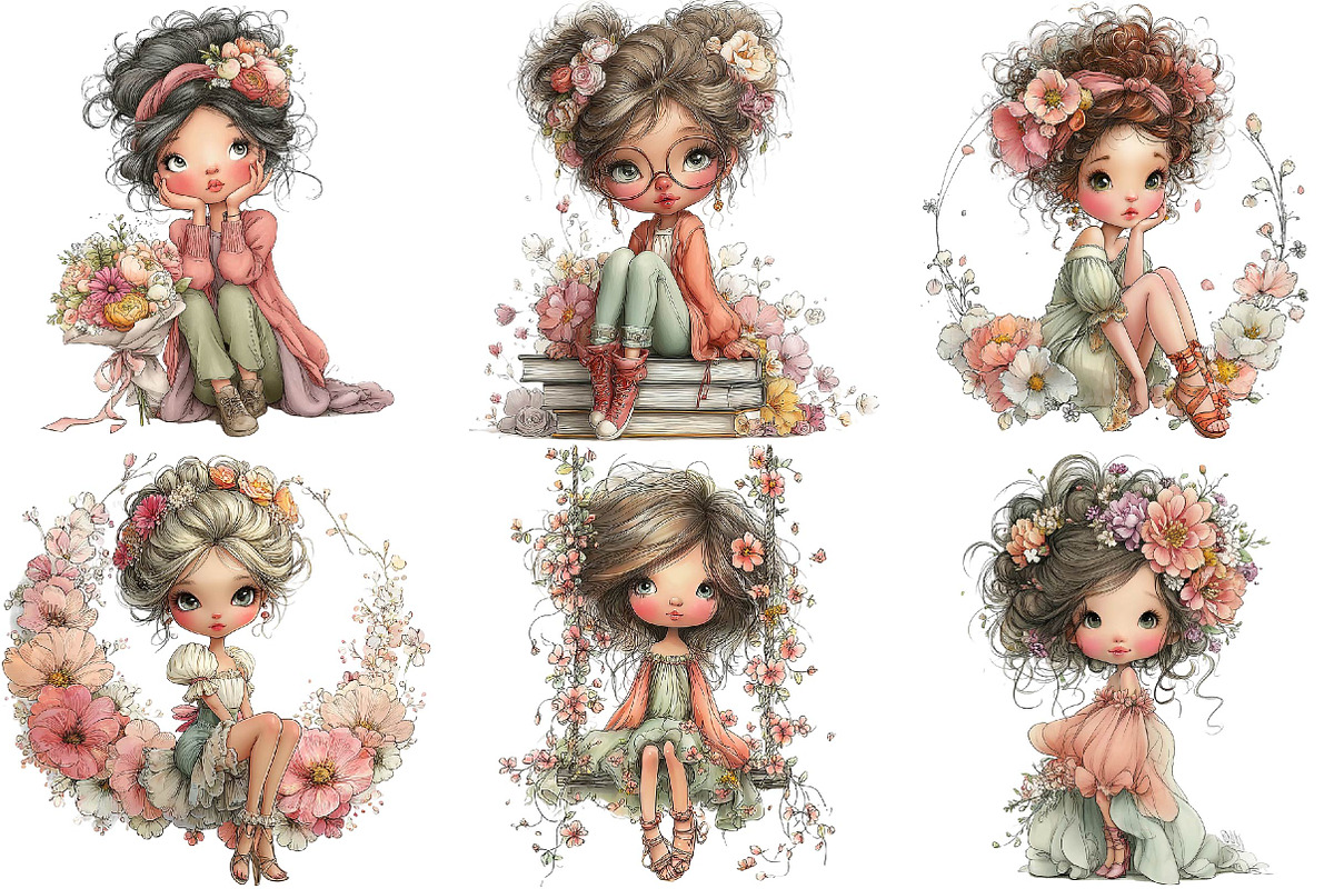 Quirky Girl With Flowers Clipart Bun, an Illustration by DreamPrint404 (Photo 5 of 7)