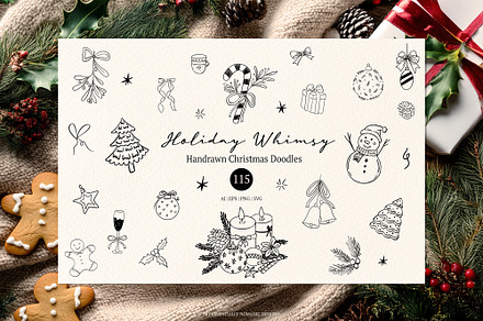 Whimsical Christmas Doodle Line Art