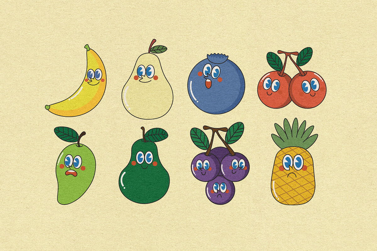 Retro Cartoon Fruits Illustration, an Object Illustration by The Good Store