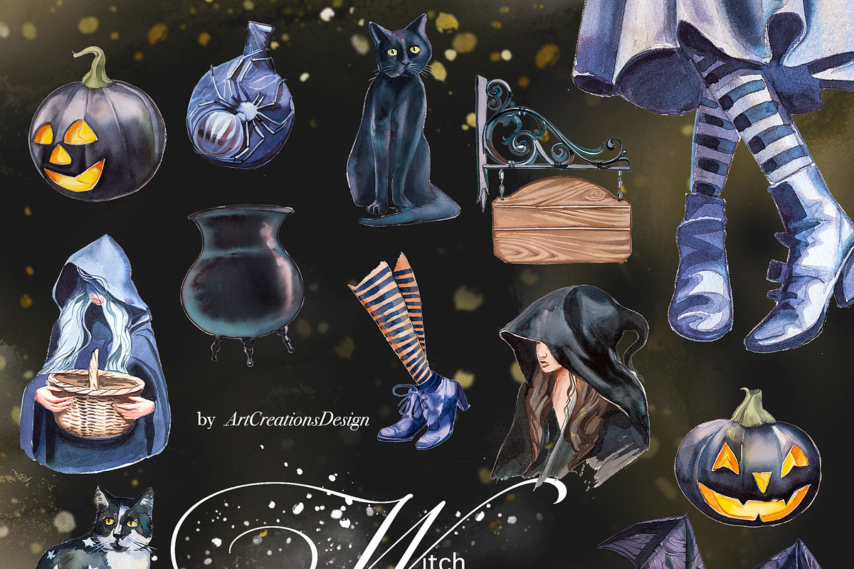 Hand-Painted Wicked Witch Clipart, a Seasonal Illustration by ArtCreationsDesign (Photo 5 of 13)