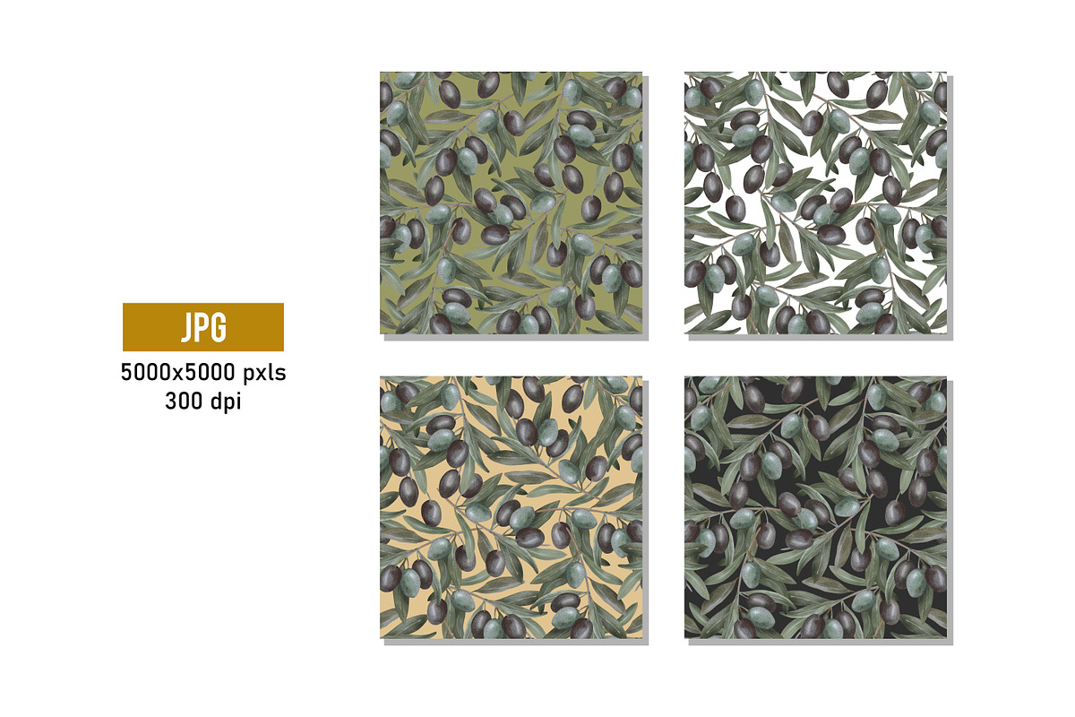 Olive Watercolor Hand Drawn Patterns | Creative Market
