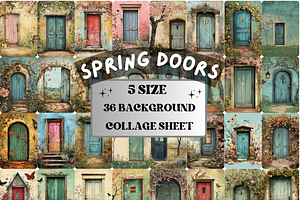 Spring Door Collage Paper Background, a Background Graphic by GiraffeCreative