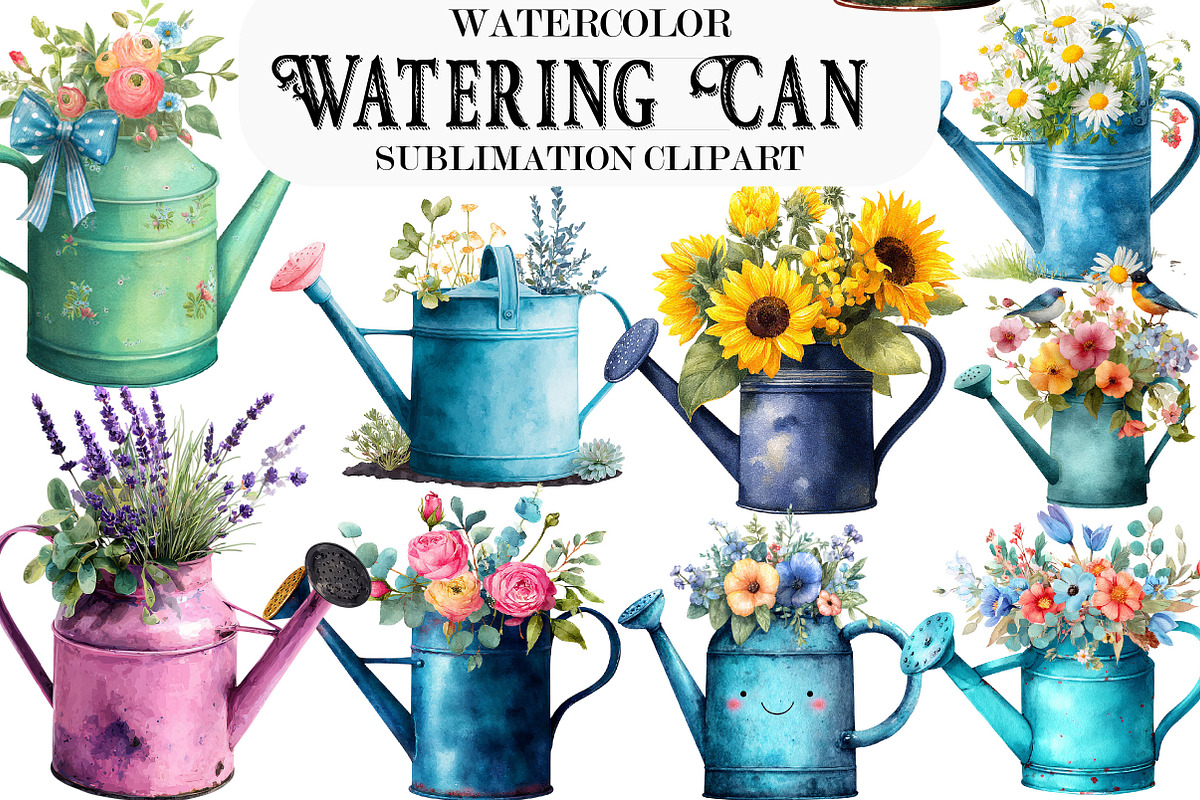 Watercolor Watering Can Clipart, an Illustration by Designking (Photo 1 of 5)