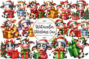 Christmas Funny Cow Clipart, an Illustration by OK Design