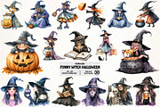 Funny Witch Halloween Bundle, an Illustration by Pixels.Craft (Thumbnail 1 of 7)
