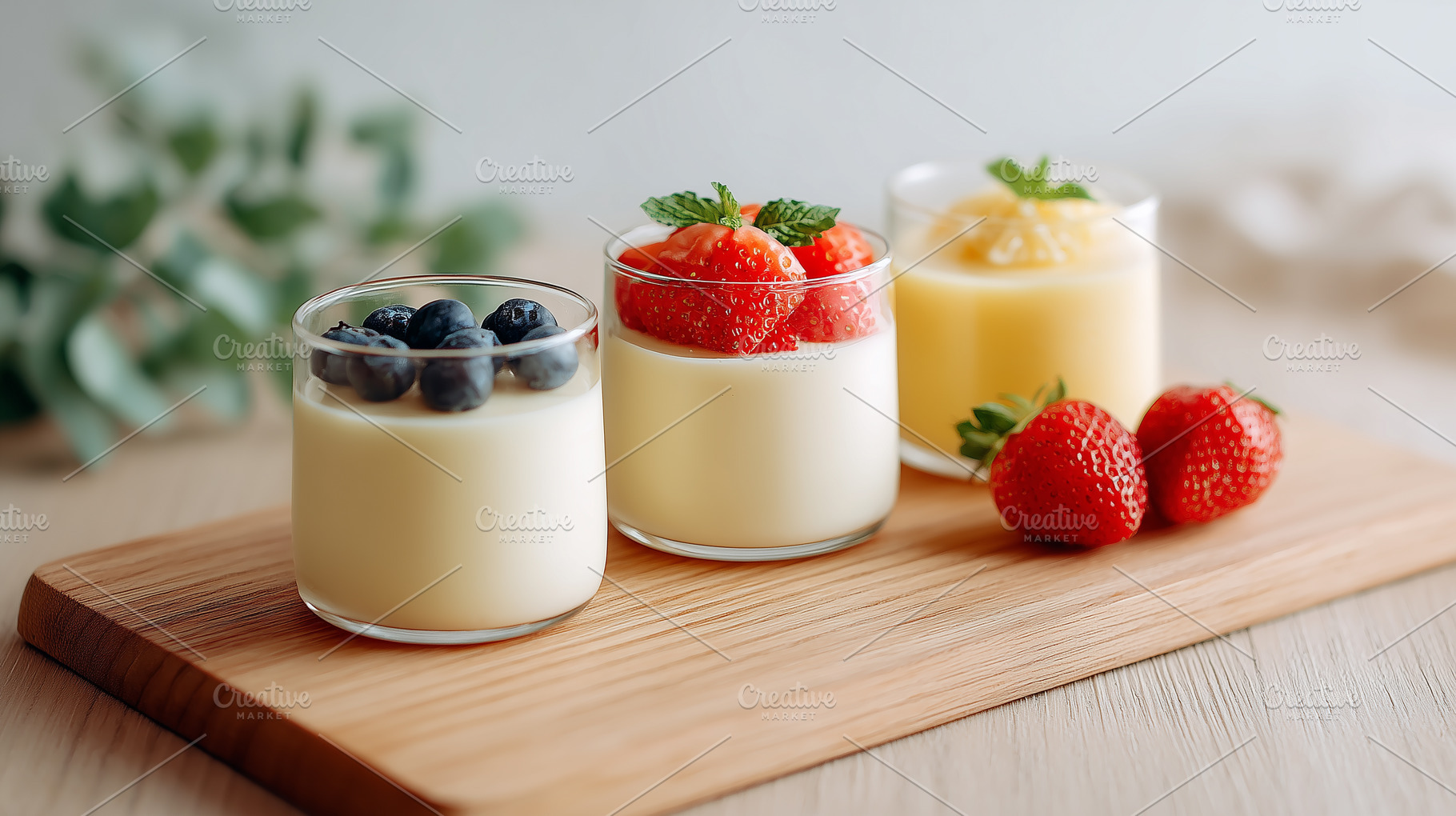 Creamy desserts in glass cups topped, a Food & Drink Photo by MistyDay