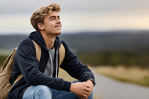 Smiling young man with a backpack, a Person Photo by MistyDay